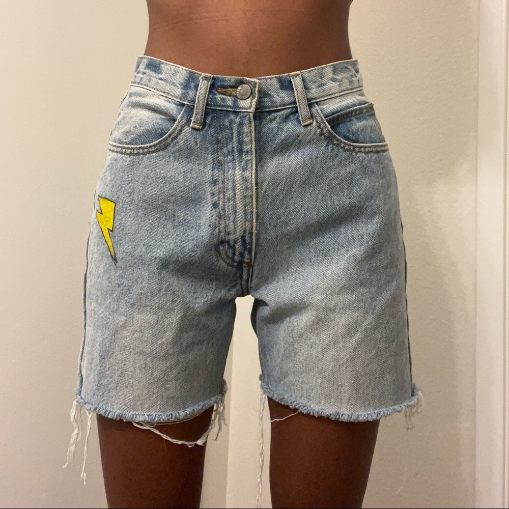 Vintage denim cut off shorts w/paint detail